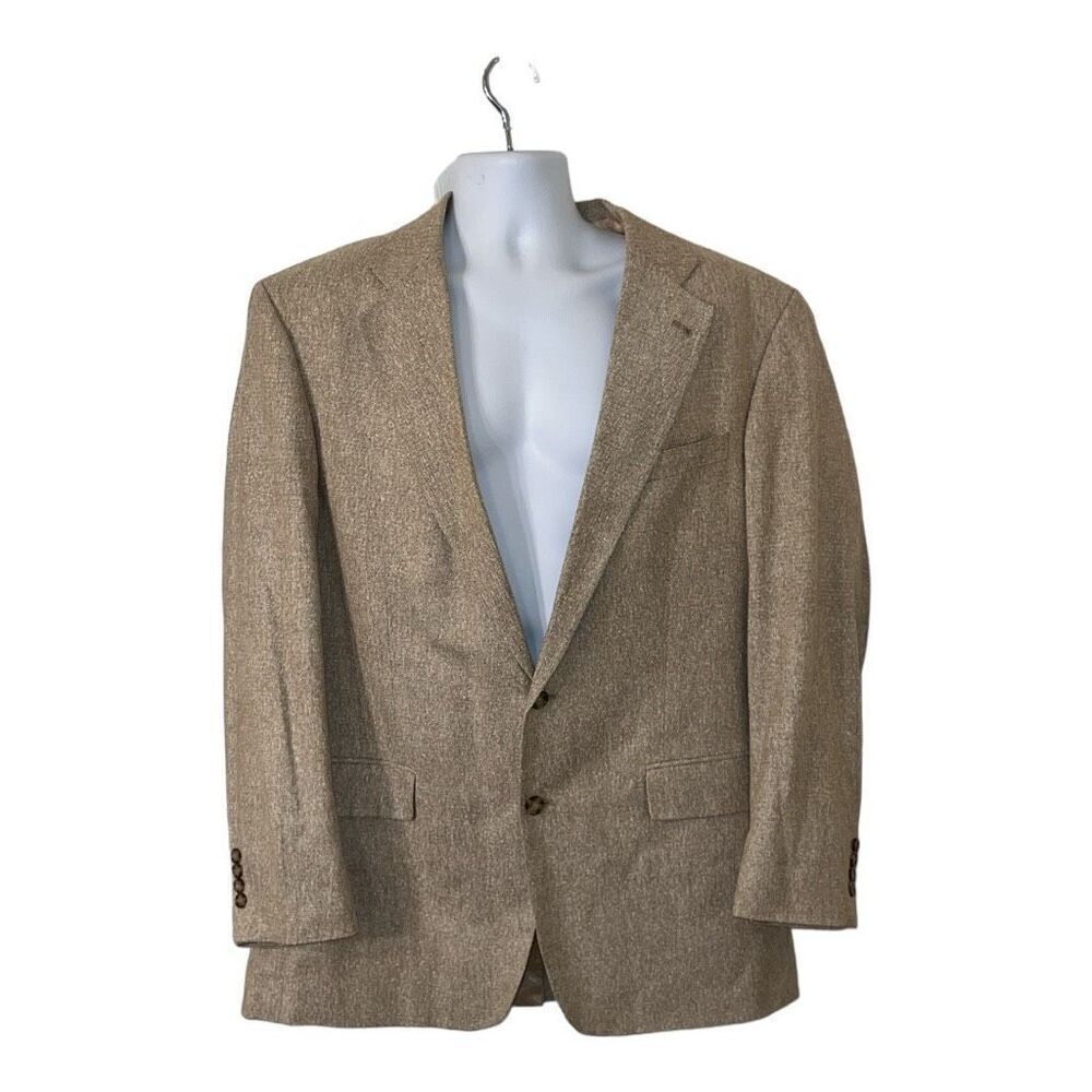 Oscar De La Renta Mens Woven Dappled tan 100% Silk Classic Blazer 2-Button 46L